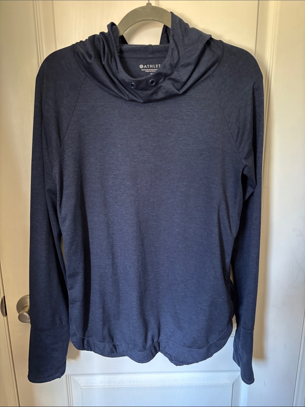 Athleta Blue Cowl Neck Hooded Pullover Top Medium